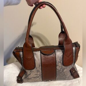 Fossil Brown & Gray Leather Accent Shoulder Bag